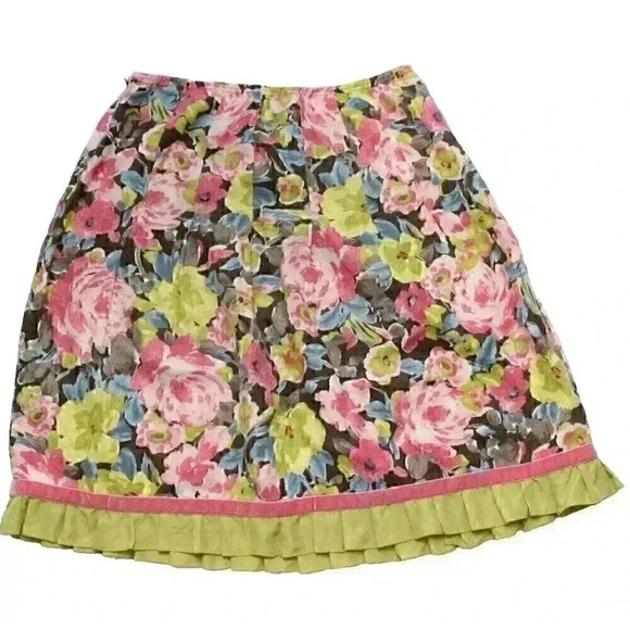 J. Jill Women's Petite Medium 100% Linen Pleated Skirt Pink Green Blue Floral - Picture 5 of 9